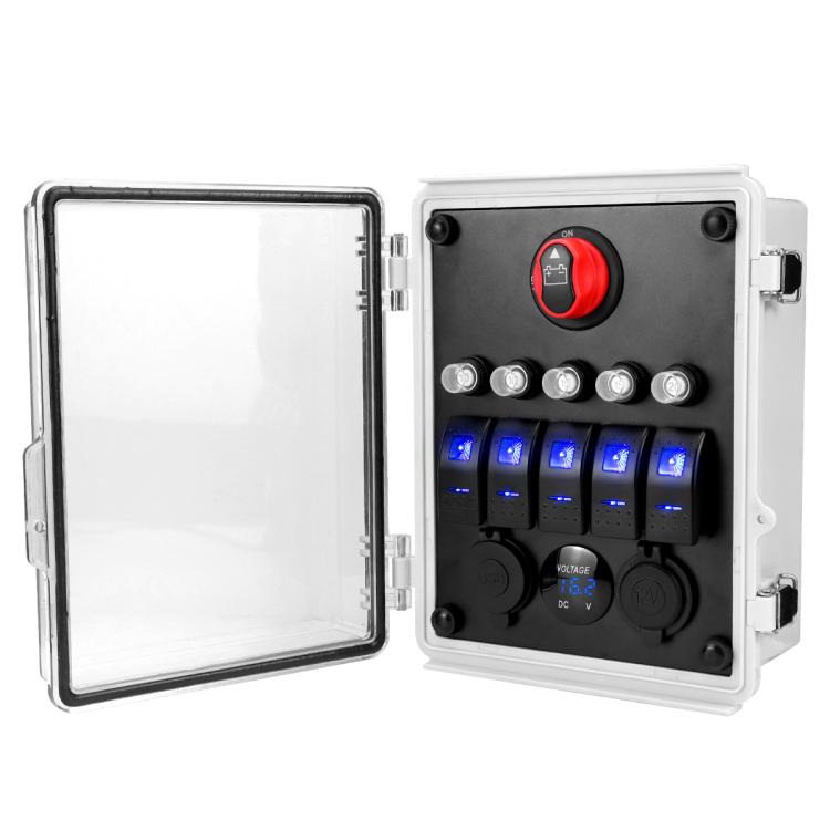 5+3 Position Rocker Switch Power Panel With Waterproof Electrical Box, Model A, Model B