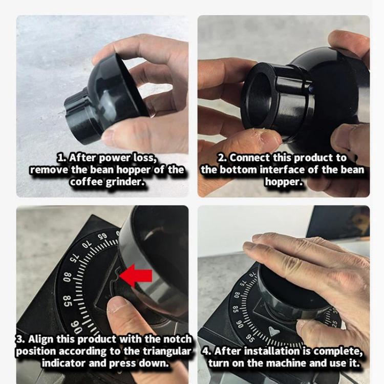 Hands fitting anti-popcorn anti-static burr carrier disc to grinder