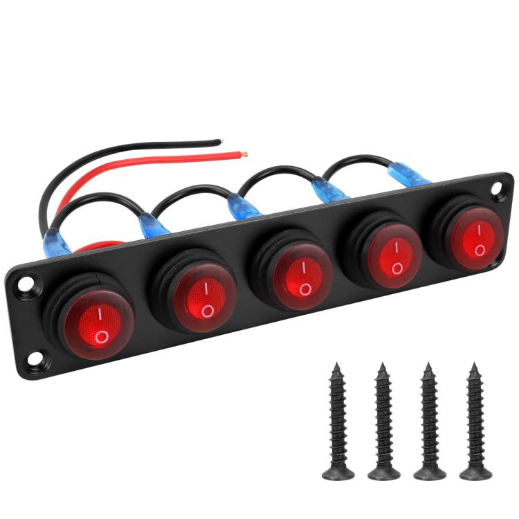 Round Waterproof Marine Panel Switch With LED Light, 1 Button Red, 2 Button Red, 3 Button Red, 4 Button Red, 5 Button Red, 6 Button Red, 1 Button Blue, 2 Button Blue, 3 Button Blue, 4 Button Blue, 5 Button Blue, 6 Button Blue, 1 Button Green           ...