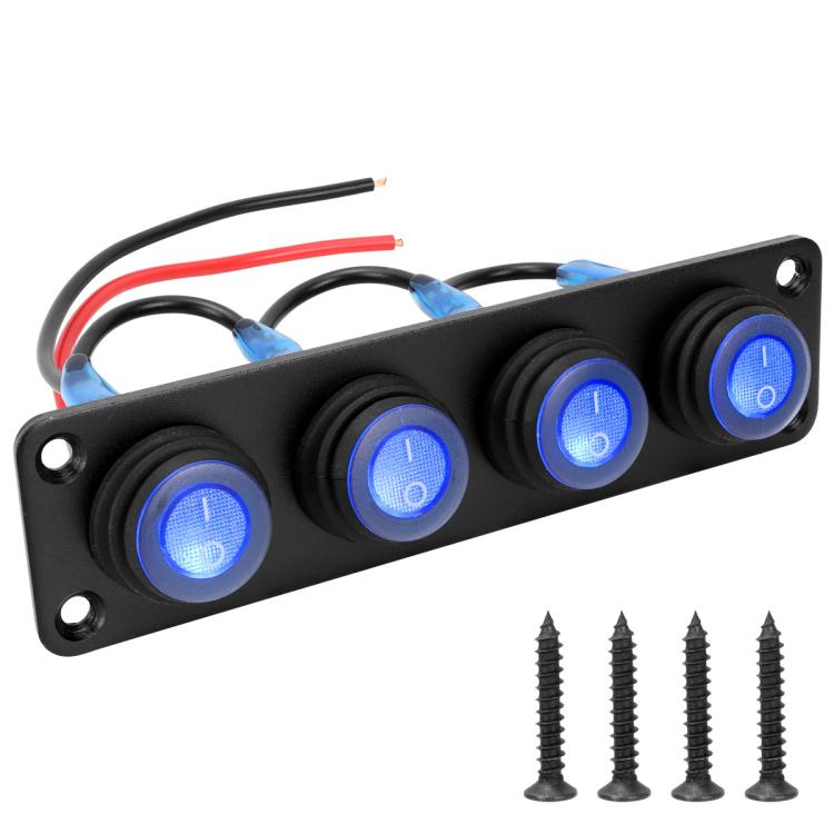 Round Waterproof Marine Panel Switch With LED Light, 1 Button Red, 2 Button Red, 3 Button Red, 4 Button Red, 5 Button Red, 6 Button Red, 1 Button Blue, 2 Button Blue, 3 Button Blue, 4 Button Blue, 5 Button Blue, 6 Button Blue, 1 Button Green           ...