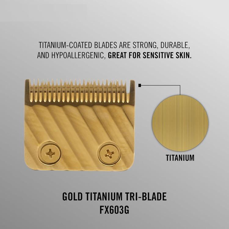 Gold titanium replacement clipper blades with tri-blade rows and two screw caps