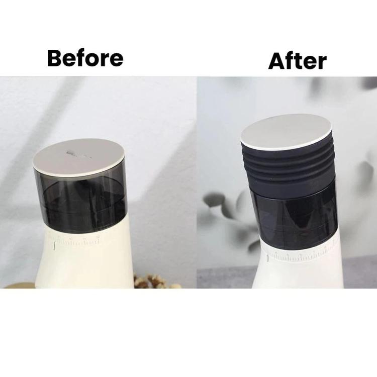 Black ribbed blowing hopper accessory shown on a coffee grinder body