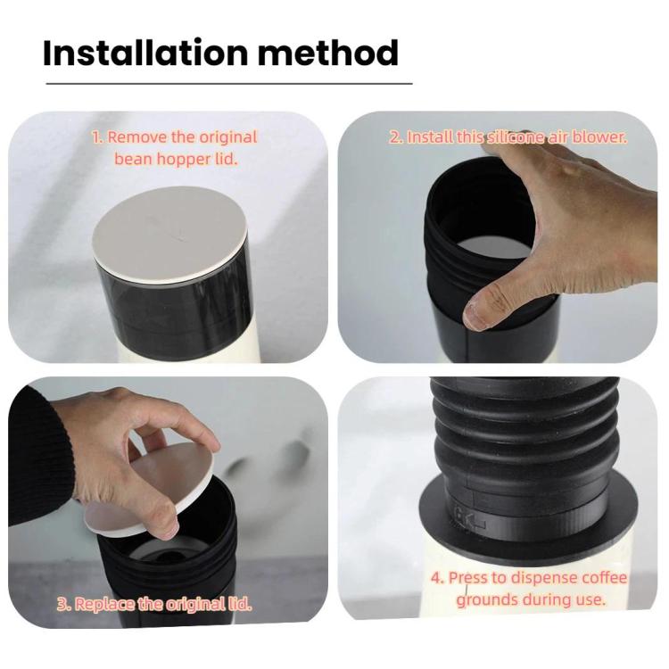 Black ribbed silicone blowing hopper being installed on a coffee grinder