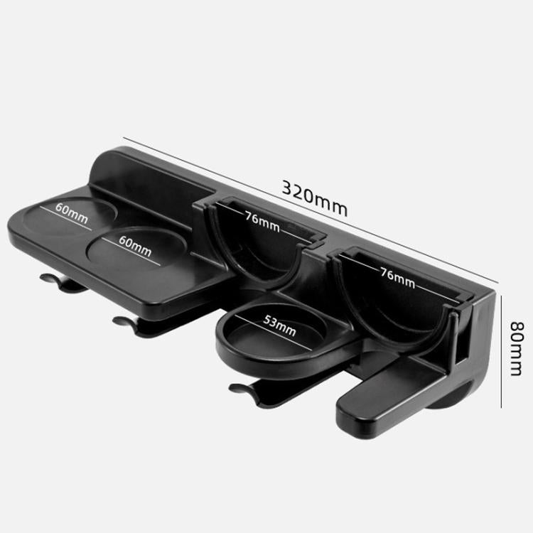 Wall-mount coffee tool holder with portafilter holder and labeled dimensions, black