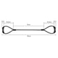 Double-headed steel cable lock size diagram with looped cable measurements