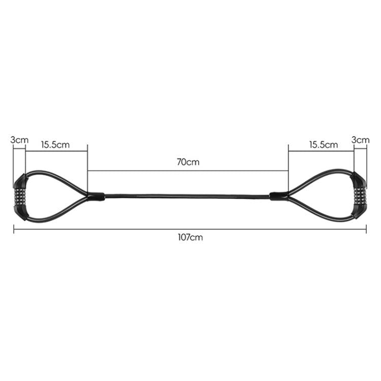 Double-headed steel cable lock size diagram with looped cable measurements