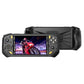 Black handheld game console shown side view, built-in screen, and controller buttons
