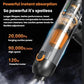 Handheld vacuum cleaner close-up with transparent dust chamber and orange filter section