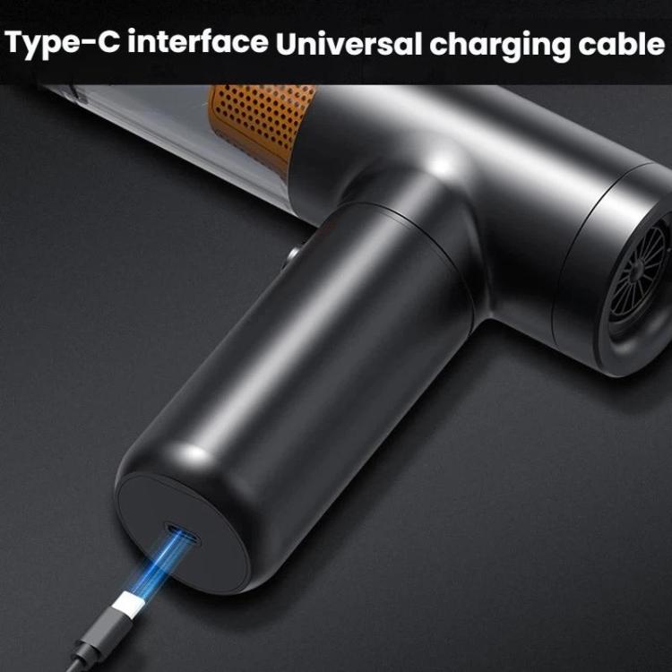 Handheld car vacuum cleaner with Type-C charging cable connected