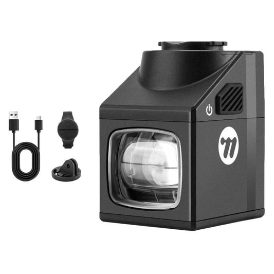 Black bicycle front headlight with cut-off lens and side vent grille