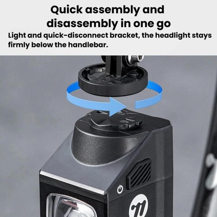 Black bicycle front headlight with quick-mount bracket on base