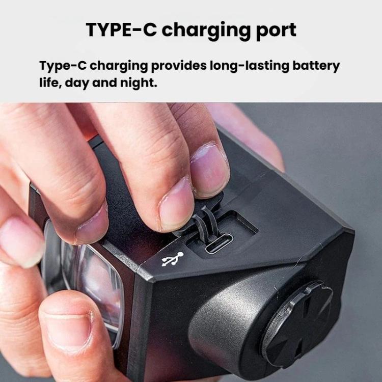 Black bicycle front headlight with Type-C charging port