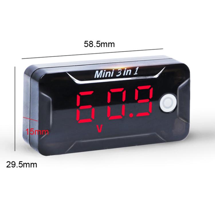 8-150V Electric Scooter/Motorcycle Two-Wire Waterproof Time Voltage Temperature Meter