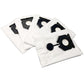 Vacuum cleaner dust bag pack, white bags with black clamp adapter and round seal ports.