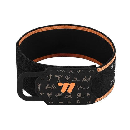 Reflective cycling pant strap band set, black with orange trim and adjustable closure