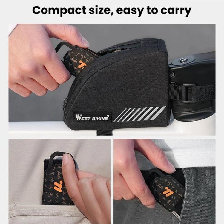 Compact storage pouch for cycling pant strap band, black with reflective stripe