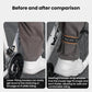 Cycling trouser strap band securing pant leg on ankle, black reflective band on gray pants