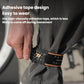 Reflective cycling pant strap band with adhesive-style panel, black band on gray pants