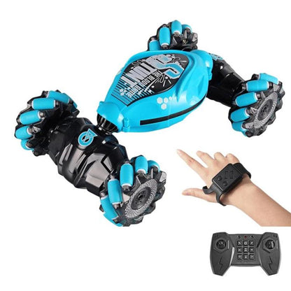 Blue stunt twist remote car with lights, hand-held remote and black controller