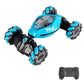 Blue stunt twist remote car with lights and black remote controller