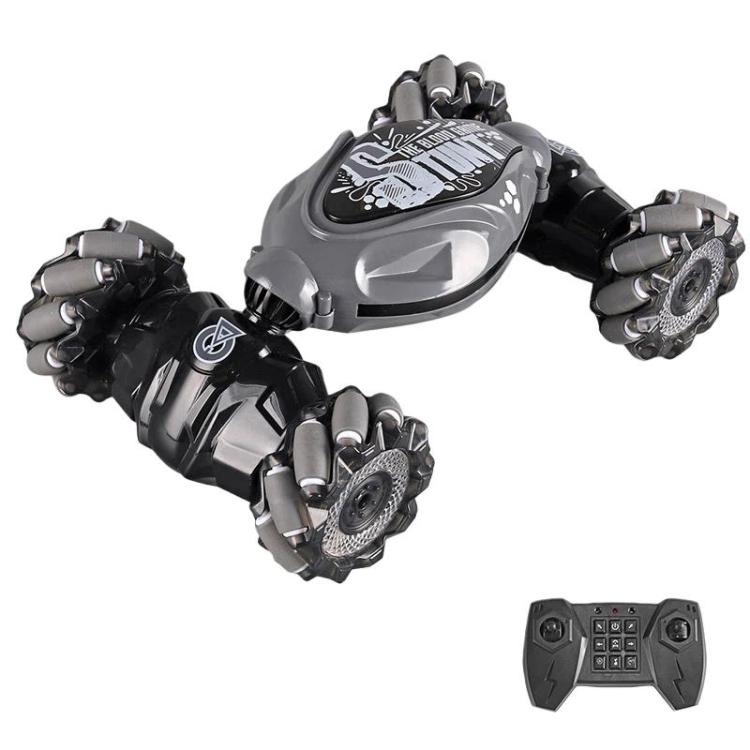 Gray stunt twist remote car with lights and black remote controller