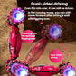 Pink stunt twist remote car with dual glowing headlights and wheel lights on sand