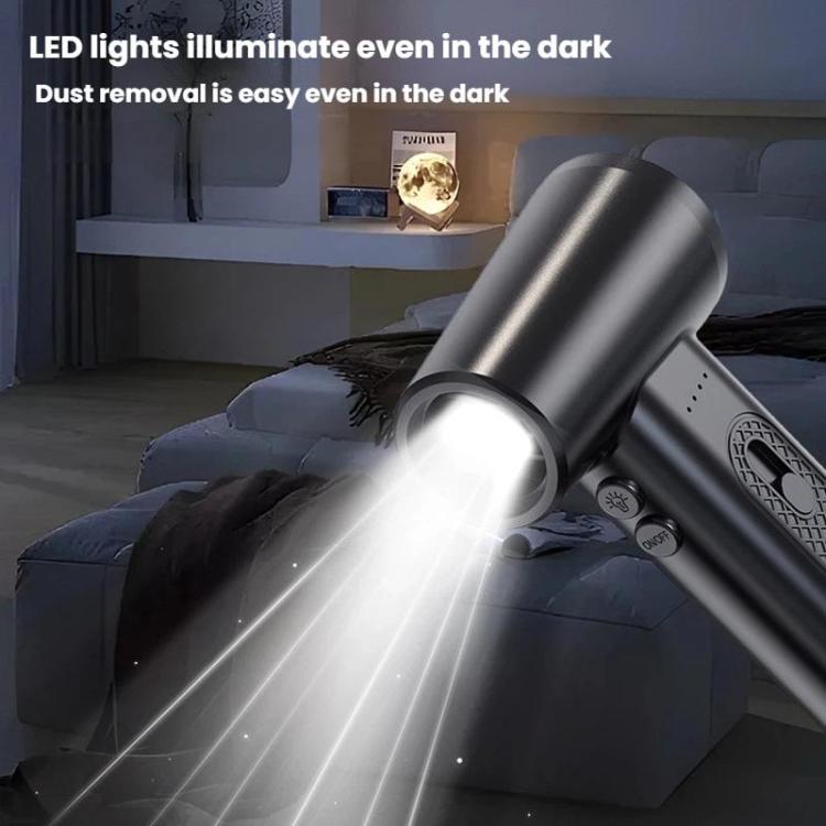 Cordless dust blower with built-in LED glow at the nozzle end