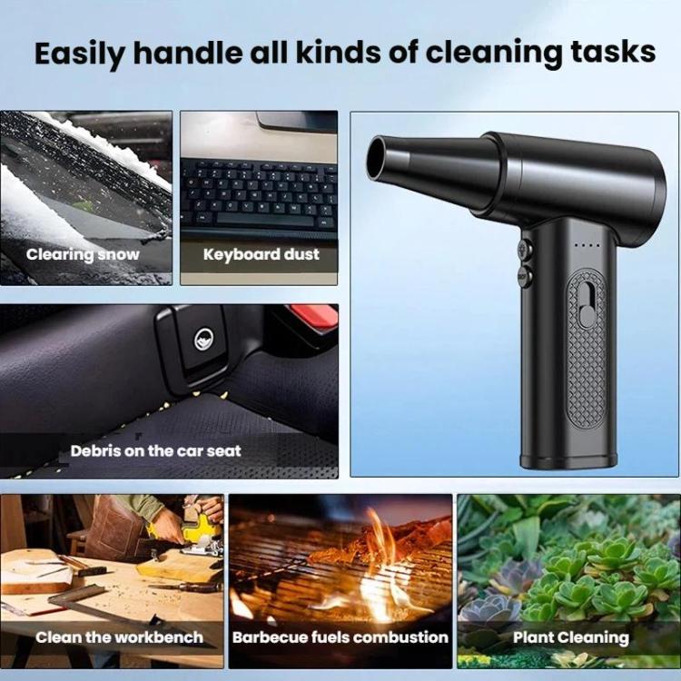 Handheld cordless dust blower fan with cylindrical nozzle, black body