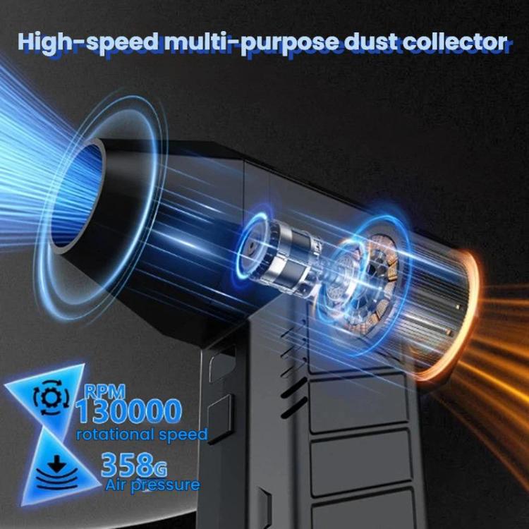Cordless vacuum blower fan with cylindrical intake nozzle and vented housing