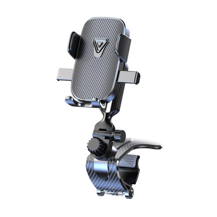 Car phone holder with textured cradle and crocodile clip mount, 360° rotating base