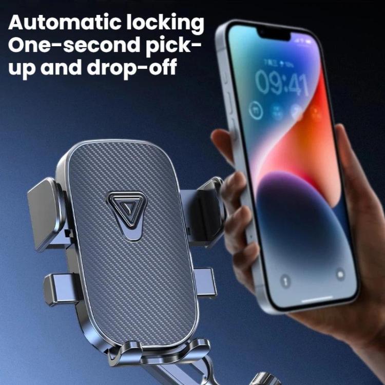 Textured car phone holder with clip cradle, automatically locking a smartphone
