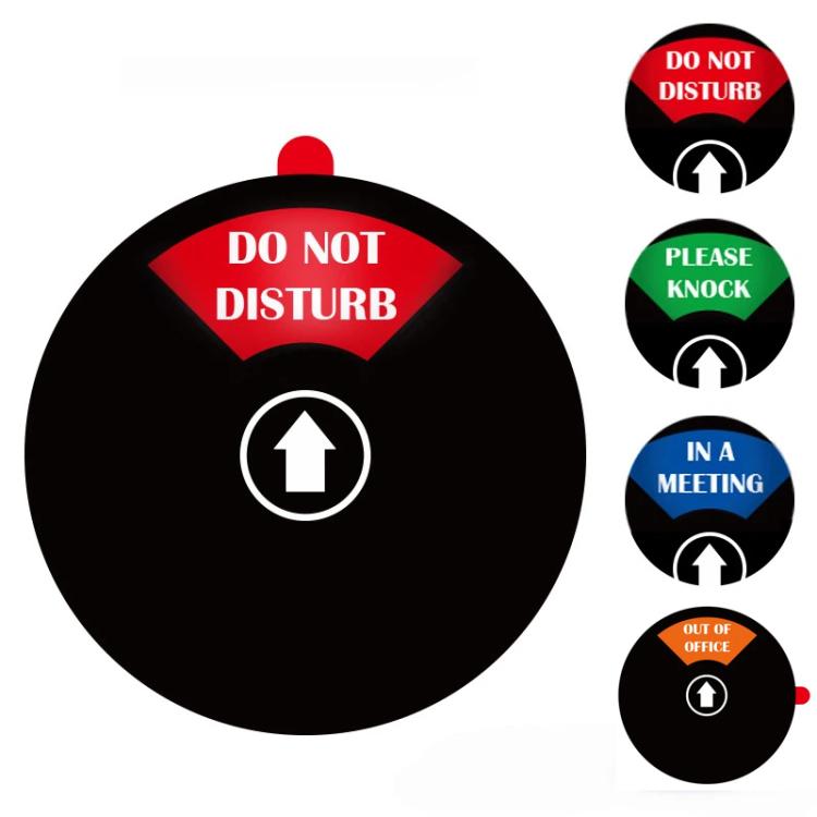 Round black adhesive door sign disc: Do Not Disturb, plus smaller Out of Office, In a Meeting, Please Knock.