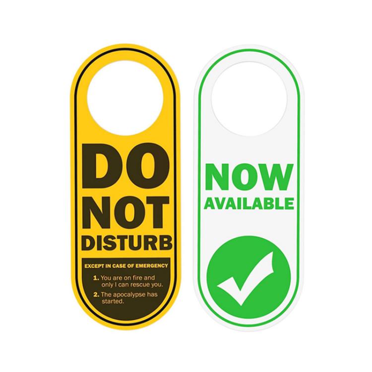 Reversible PVC door hanger sign, "Do Not Disturb" and "Now Available" sides