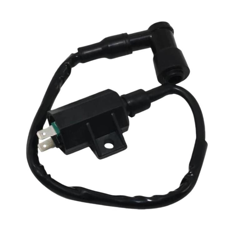 Ignition coil with black wiring harness and connector, replacement motorcycle part