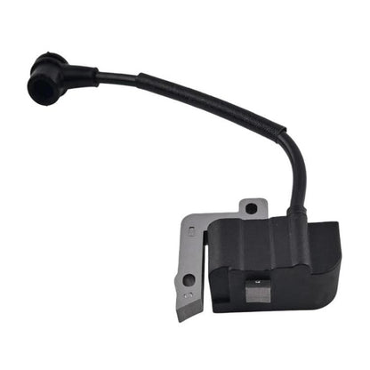 High-voltage ignition coil with black spark plug wire and mounting bracket
