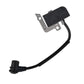 Ignition coil module with black cable, two mounting tabs, and rubber connector boot