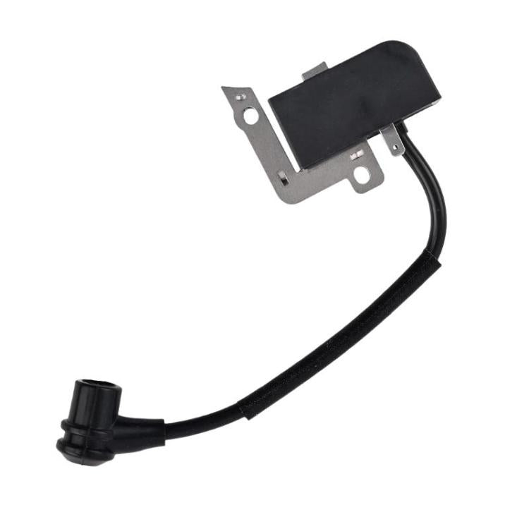 Ignition coil module with black cable, two mounting tabs, and rubber connector boot