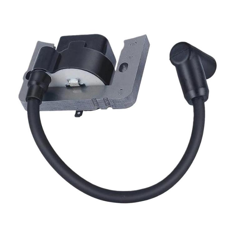 Ignition coil with black rubber boot, metal bracket, and coiled wire lead