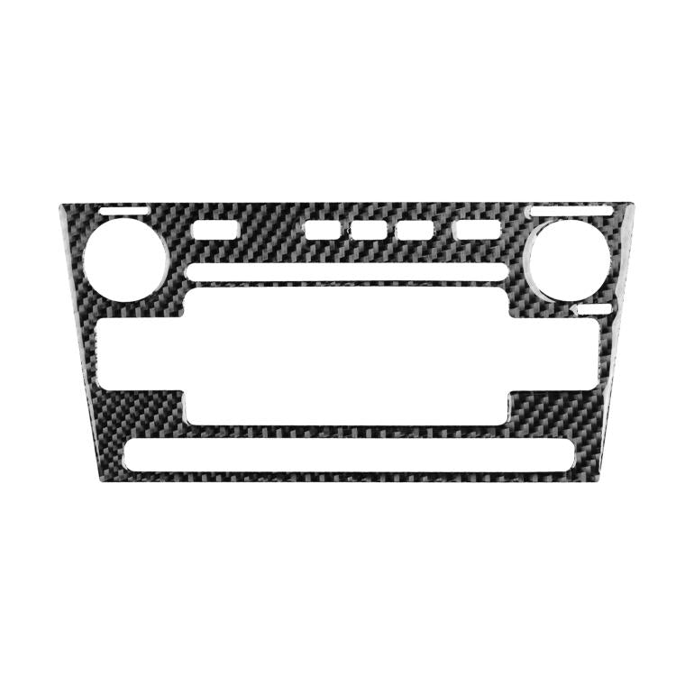 Black carbon-fiber style radio panel trim sticker with cutouts for knobs
