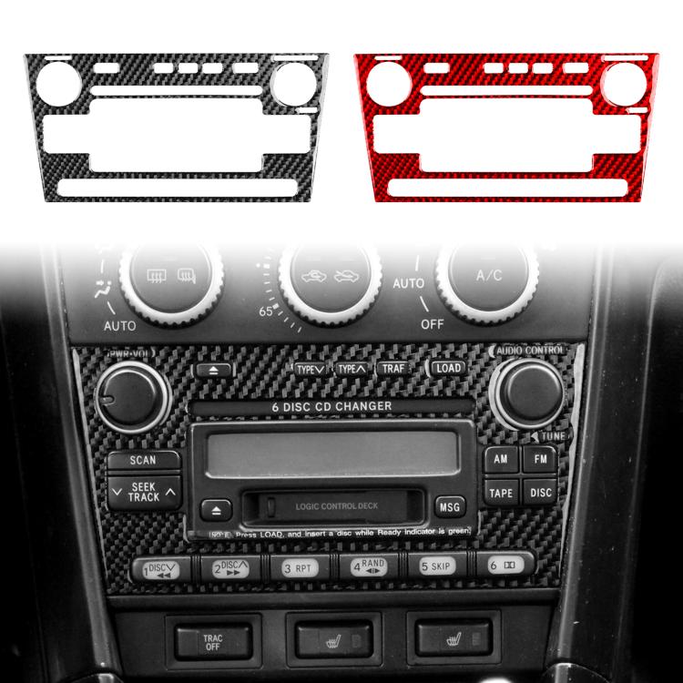 Pair of radio panel trim stickers—black and red carbon-fiber style, knob cutouts