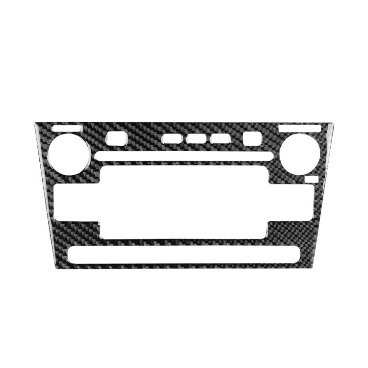 Black carbon-fiber car radio panel sticker with cutouts for knobs and display