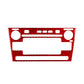 Red carbon-fiber car radio panel sticker with cutouts for knobs and display