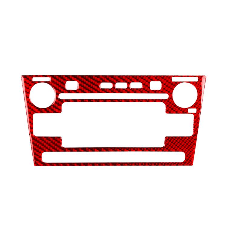 Red carbon-fiber car radio panel sticker with cutouts for knobs and display