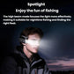 Ear-mounted headlamp worn on forehead with bright beam for night fishing