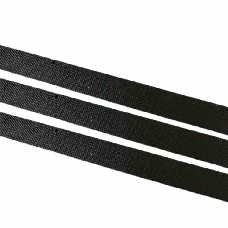 Black rubber elastic belt with woven texture and parallel multi-V ribbing