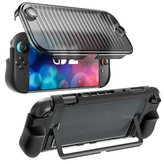 Black crystal full-coverage Switch 2 protective case, dock-compatible design