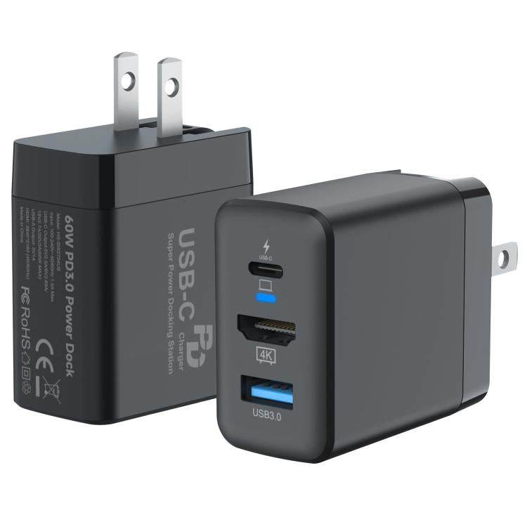 Black power dock adapter set showing US plug and front I/O ports