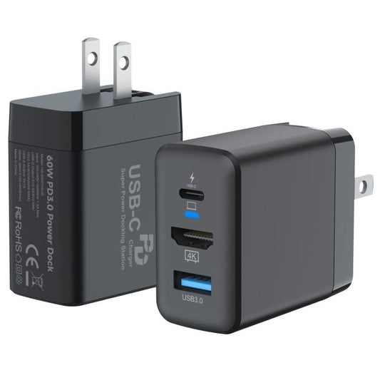 Black power dock adapter set showing US plug and front I/O ports