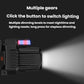 Black LED work light with multiple brightness settings and side control button