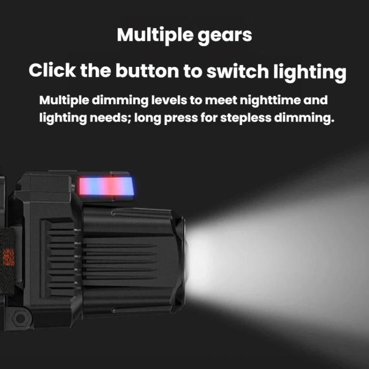 Black LED work light with multiple brightness settings and side control button